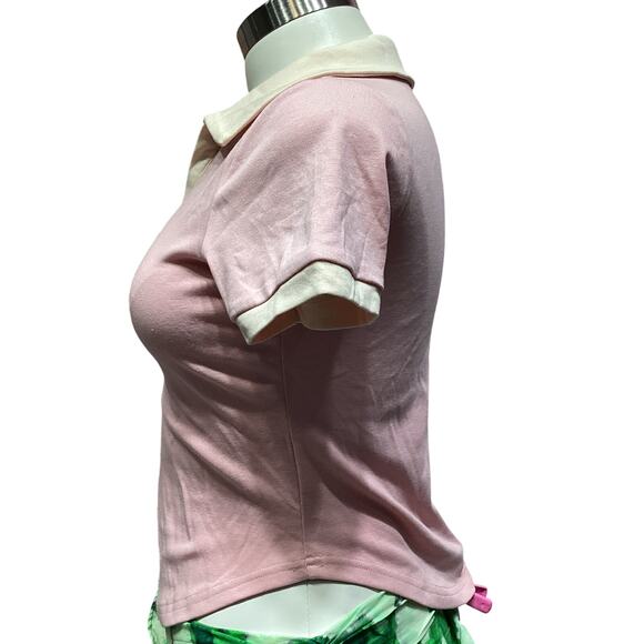 Halara Pink/Cream Golf Polo Shirt - V Neck, Short Sleeve - Picture 4 of 8
